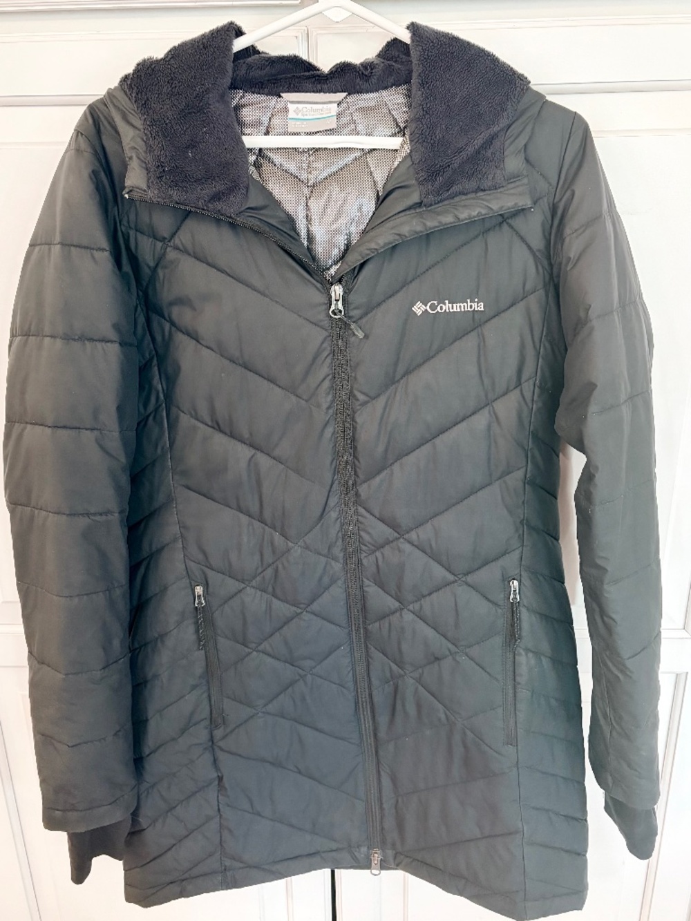 Women’s Columbia Omni heat black long hooded puffer coat